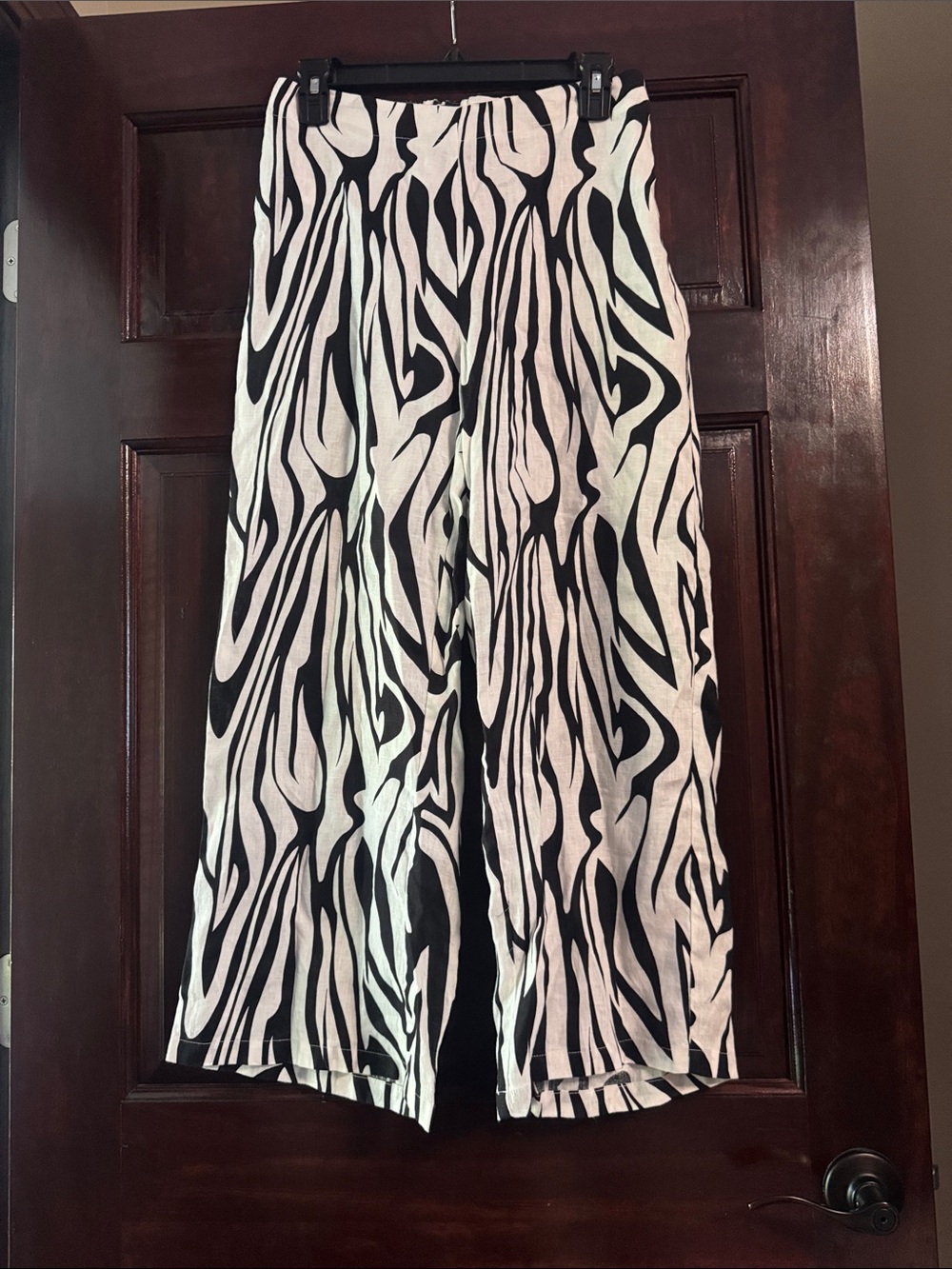 Tahari Black and White Zebra-Print Wide-Leg 100% linen Pants